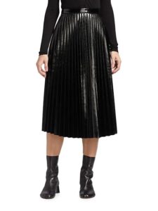 Pleated Faux Leather Midi-skirt