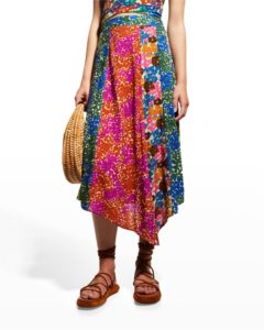 Asymmetric-hem Floral Midi Slit Skirt