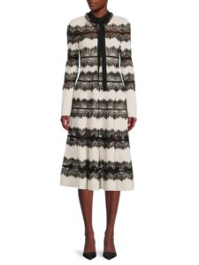 Lace Knit Silk Blend Sweater Midi Dress