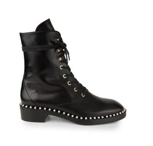 Sondra Faux Pearl-embellished Leather Combat Boots