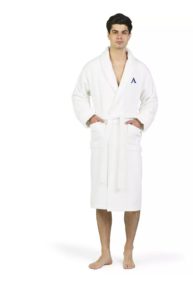 Personalized 100% Turkish Cotton Waffle Terry Bathrobe with Satin Piped Trim - White