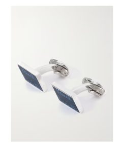 Logo-engraved Silver-tone and Enamel Cufflinks