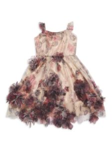 Little Girl's & Girl's Organza Floral Print Flower Appliqué Dress