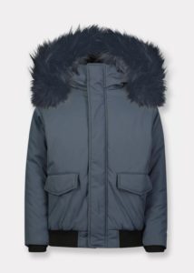 Boy's Matte Canvas Raccoon Fur Hooded Coat, Size 2-20