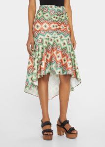 Soraya Geometric-print Ruched Bead-fringe Midi Skirt
