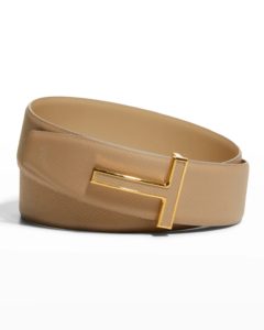 Men's Grained Leather T-buckle Belt