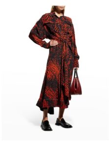 Spiral-print Crepe De Chine Wrap Midi Shirtdress