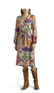 Paisley Puff-sleeve Midi Wrap Dress