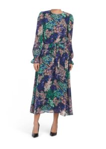 Smocked Sleeve Floral Dress with Tie Waist