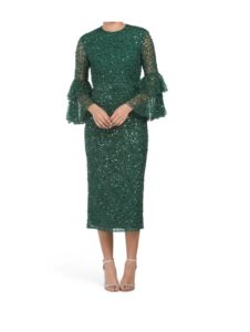 Bell Sleeve Sequin Midi Cocktail Dress