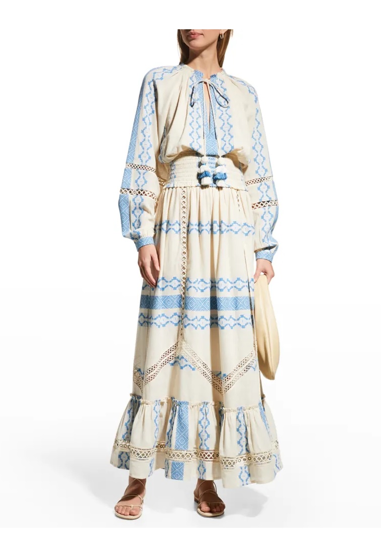 Sale on Hemant & Nandita Tassel-tie Smocked Embroidered Maxi Dress