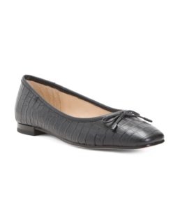 Leather Embossed Square Toe Ballet Flats