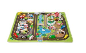 Deluxe Activity Road Rug Play Set with 49 Wooden Vehicles and Play Pieces