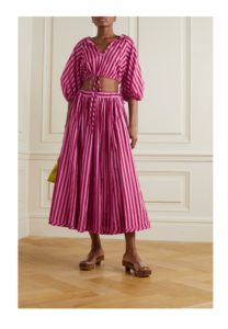Swing Gathered Striped Cotton-voile Maxi Skirt