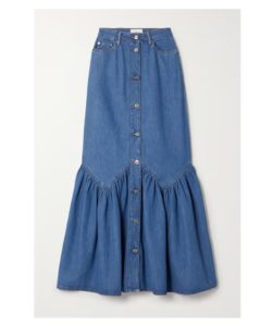 Ruffled Organic Cotton and Tencel Lyocell-blend Denim Maxi Skirt