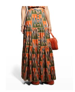 Sundance Abstract Linen Button-front Tiered Maxi Skirt