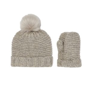 Knit Hat with Faux Fur Pom and Knit Mittens Set (toddler/little Kids)
