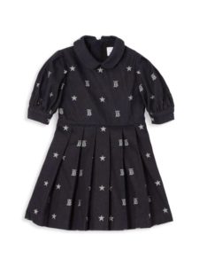 Little Girl's & Girl's Star & Monogram Puff Sleeve a Line Dress