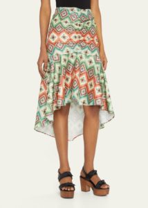 Soraya Geometric-print Ruched Bead-fringe Midi Skirt