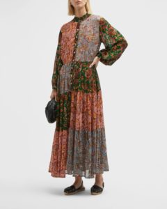 Josefina Blouson-sleeve Tiered Maxi Shirtdress