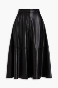 Flared Faux Leather Midi Skirt