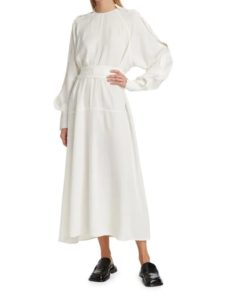 Crepe Button Sleeve Belted Maxi Dress