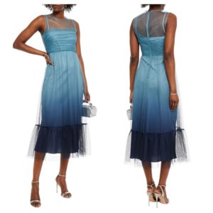 Pleated Dégradé Tulle Midi Dress