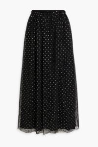 Gathered Metallic Fil Coupé Lace Midi Skirt