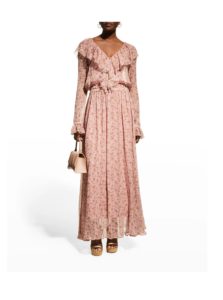 Calla Floral Ruffle Long-sleeve Maxi Dress