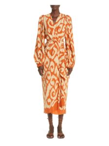 The Aqua Identity Long Sleeve Silk Wrap Dress