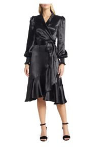 Long Sleeve Hammered Satin Wrap Dress