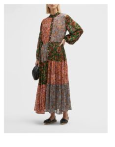 Josefina Blouson-sleeve Tiered Maxi Shirtdress