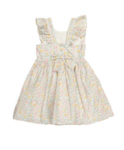 Girls Sleeveless Ruffle Front Button Back Dress with Straw Hat