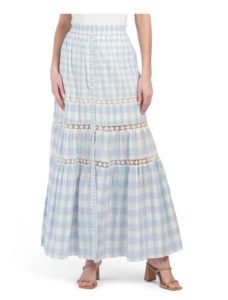 Bellarose Checkered Tiered Skirt with Open Crochet Details