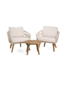 3pc Outdoor Rope and Acacia Furniture Set
