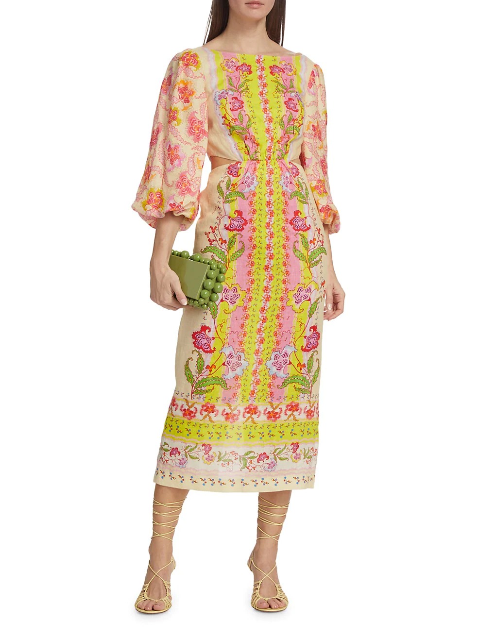 Sale on Saloni Neelam Floral Linen Cut-out Midi Dress