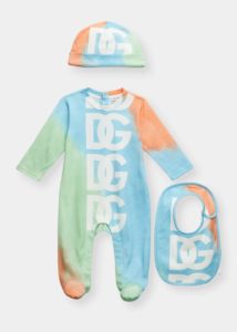 Kid's Tie Dye Logo-print Footed Coverall W/ Hat & Bib Set, Size Newborn-18m