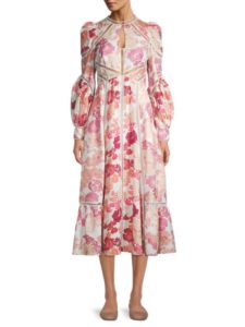 Denissa Floral Ladder Trim Midi-dress