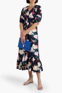 Wynona Gathered Cutout Floral-print Jacquard Midi Dress