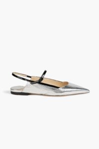 Ree Embossed Mirrored-leather Slingback Point-toe Flats
