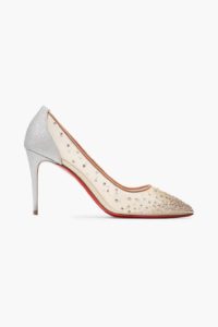 Follies 85 Crystal-embellished Mesh and Glittered-leather Pumps