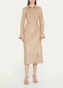 Mara Vegan Leather Faux-wrap Midi Dress