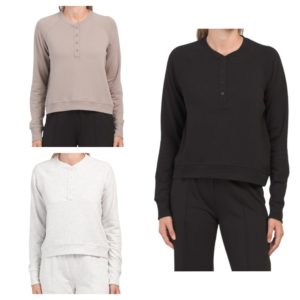 Terry Henley Raglan Cropped Crew Neck Sweatshirt