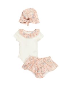 Newborn Girls Short Sleeve Pointelle Bodysuit with Skirt Bloomer