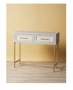 34x39 2 Drawer Raffia and Wood Metal Table