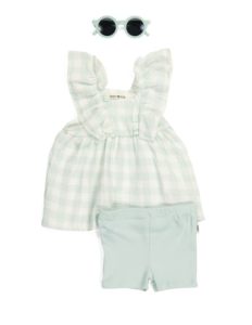 Infant Girl 3pc Gingham Dress and Biker Shorts Set