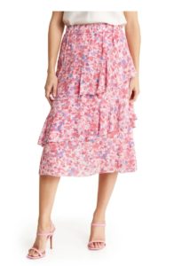 Asymmetrical Ruffle Floral Midi Skirt