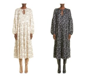 Lupe Leopard Print Long Sleeve Silk Midi Dress