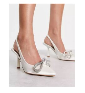 Be Mine Elon Mid Heel Shoes in Ivory Satin