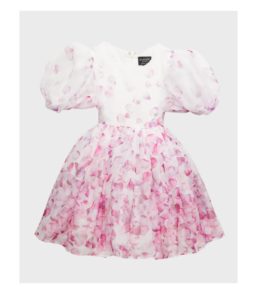 Girl's Haley Puff Sleeve Rose Petal-print Dress, Size 4-12